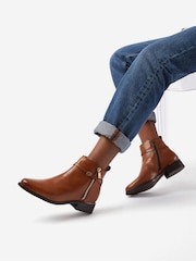 Dune London Brown Standard Fit Pap Buckle Trim Ankle Boots - Image 1 of 5