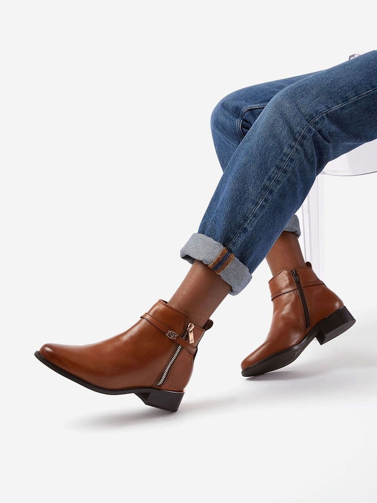 Dune London Brown Standard Fit Pap Buckle Trim Ankle Boots - Image 1 of 5