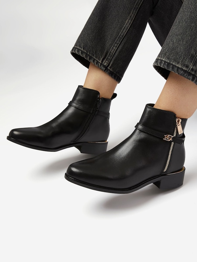Dune London Black Standard Fit Pap Buckle Trim Ankle Boots - Image 1 of 5