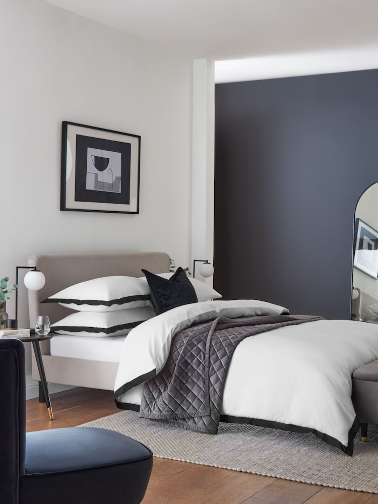 White/Black Cotton Rich Oxford Duvet Cover and Pillowcase Set - Image 1 of 7