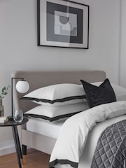 White/Black Cotton Rich Oxford Duvet Cover and Pillowcase Set - Image 2 of 7