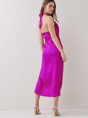 Pink Satin Halter Neck Midi Dress - Image 2 of 5