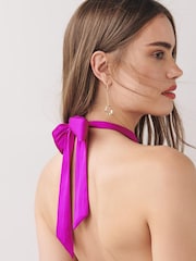 Pink Satin Halter Neck Midi Dress - Image 4 of 5
