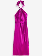 Pink Satin Halter Neck Midi Dress - Image 5 of 5