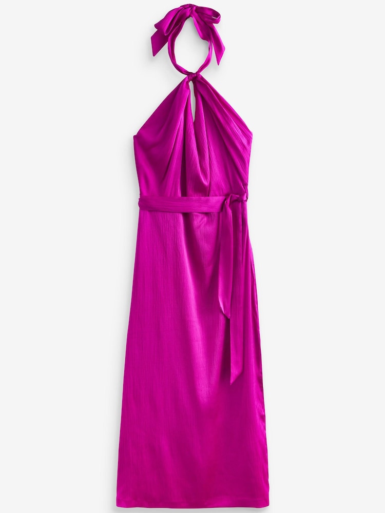 Pink Satin Halter Neck Midi Dress - Image 5 of 5