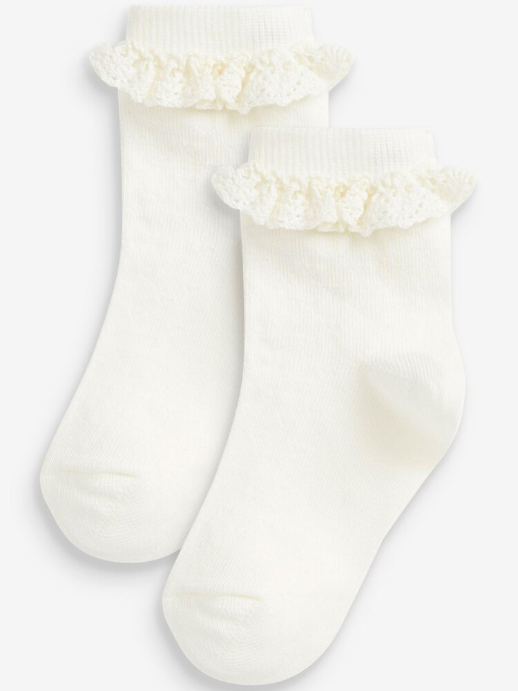 Cream 2 Pack Cotton Rich Ruffle Ankle Socks - Image 1 of 2