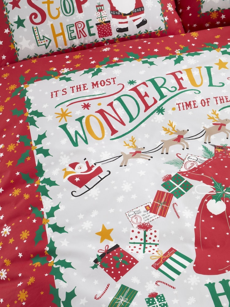 Bedlam Red Santa Stop Here Duvet Cover and Pillowcase Set - Image 2 of 4