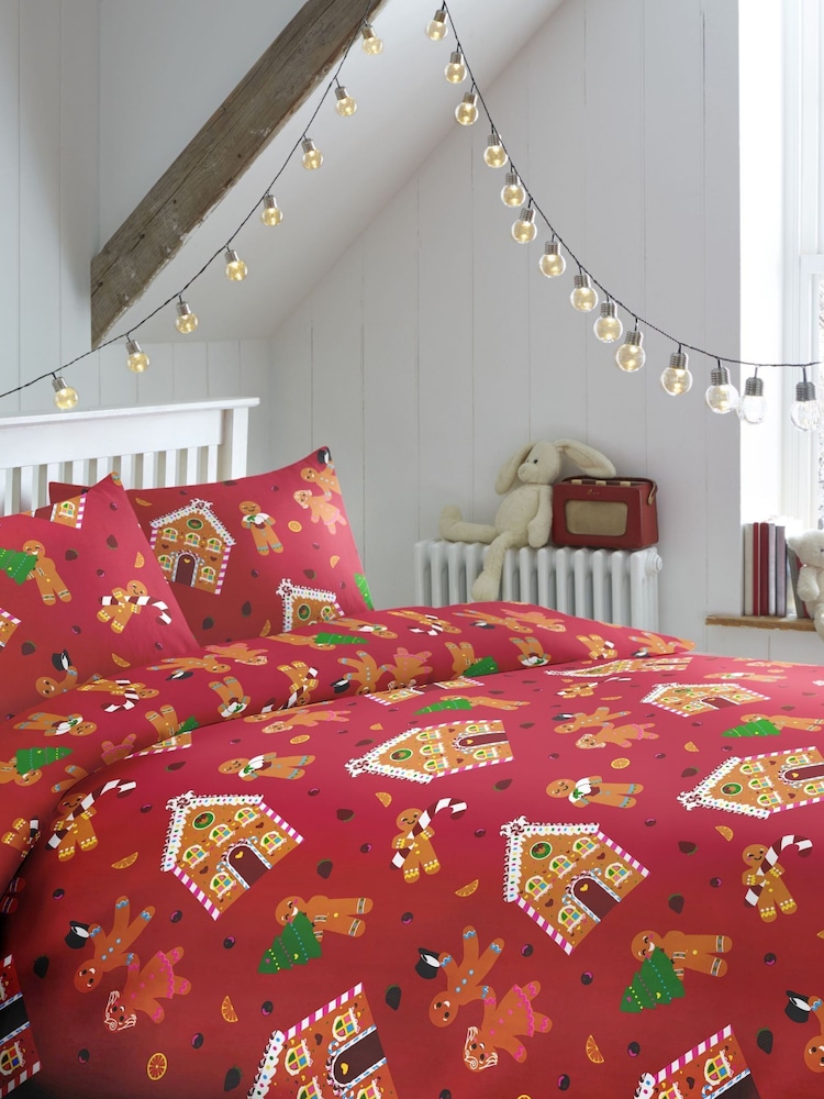 Bedlam Red Gingerbread Christmas Duvet Cover and Pillowcase Set - Image 1 of 4