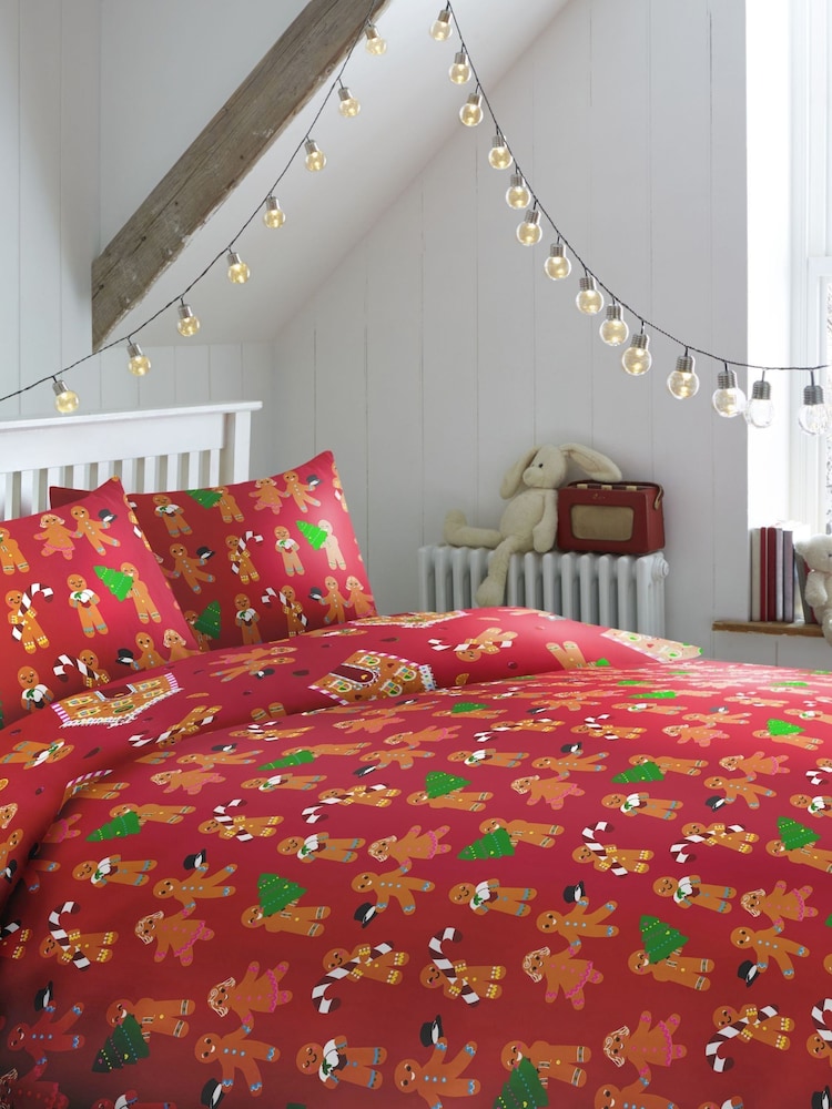 Bedlam Red Gingerbread Christmas Duvet Cover and Pillowcase Set - Image 2 of 4