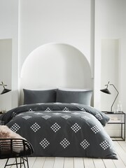 Appletree Slate Grey Diamond Tuft 100% Cotton Duvet Cover and Pillowcase Set - Image 1 of 4