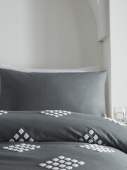 Appletree Slate Grey Diamond Tuft 100% Cotton Duvet Cover and Pillowcase Set - Image 2 of 4