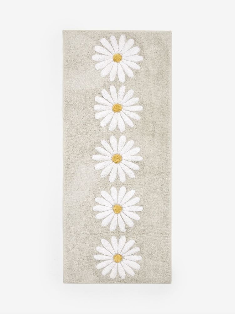 Grey Daisy 100% Cotton Runner Bath Mat - Image 3 of 4