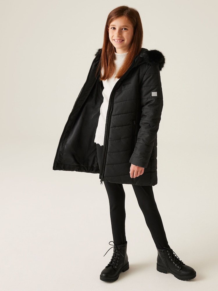 Noir - Regatta Résistant à la douche Fabrizia Insulated Thermal Longline Veste - Image 3 of 7