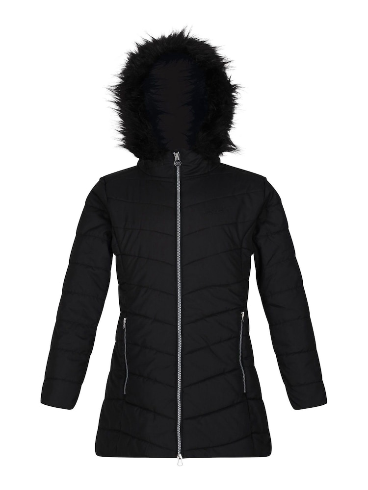 Noir - Regatta Résistant à la douche Fabrizia Insulated Thermal Longline Veste - Image 4 of 7