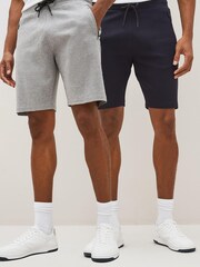 Navy Blue/Grey 2 Pack Straight Zip Pocket Jersey Shorts - Image 1 of 14