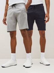 Navy Blue/Grey 2 Pack Straight Zip Pocket Jersey Shorts - Image 2 of 14