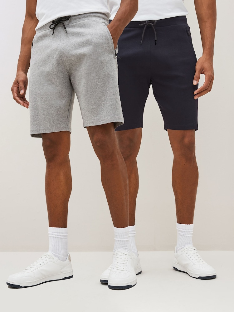 Navy Blue/Grey 2 Pack Straight Zip Pocket Jersey Shorts - Image 2 of 14