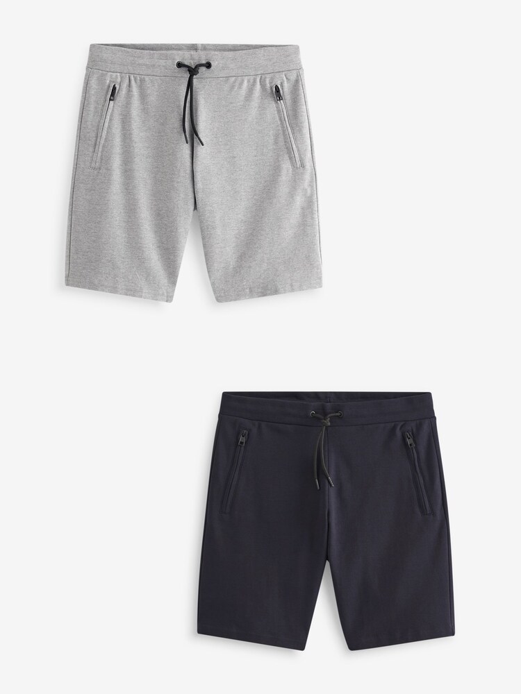 Navy Blue/Grey 2 Pack Straight Zip Pocket Jersey Shorts - Image 6 of 14