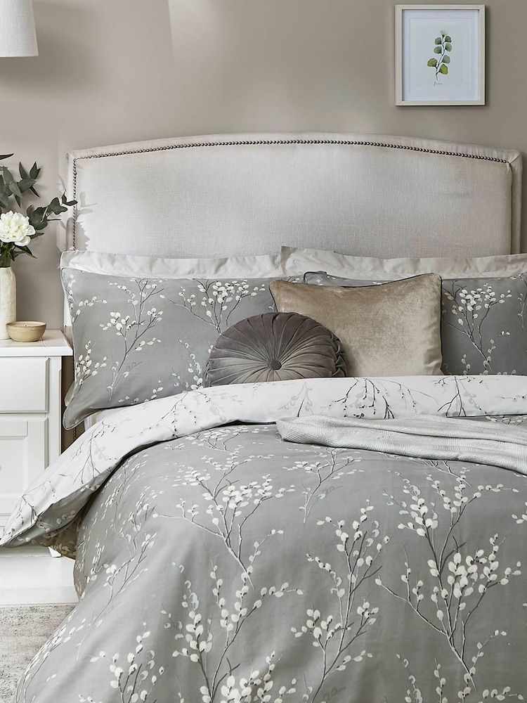 Laura Ashley Set of 2 Steel Grey Pussy Willow 100% Cotton Pillowcases - Image 1 of 4