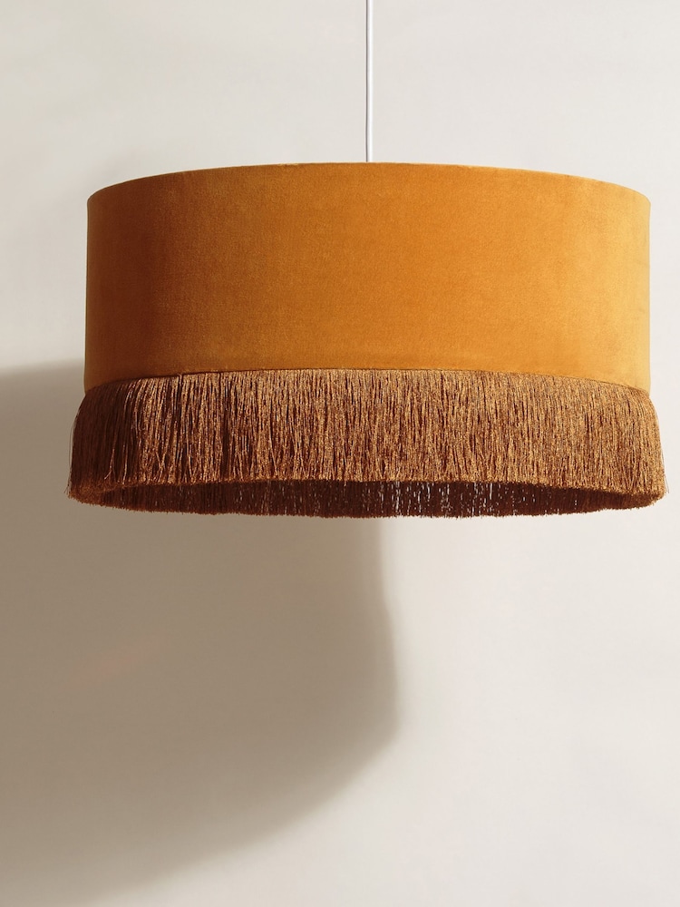 Oliver Bonas Yellow Velvet and Tassel Light Shade - Image 1 of 3