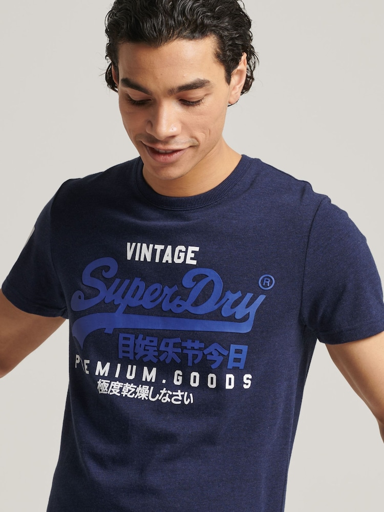 Superdry Blue Cotton Blend Vintage Logo T-Shirt - Image 1 of 12