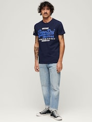 Superdry Blue Cotton Blend Vintage Logo T-Shirt - Image 4 of 12