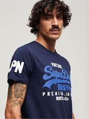 Superdry Blue Cotton Blend Vintage Logo T-Shirt - Image 7 of 12