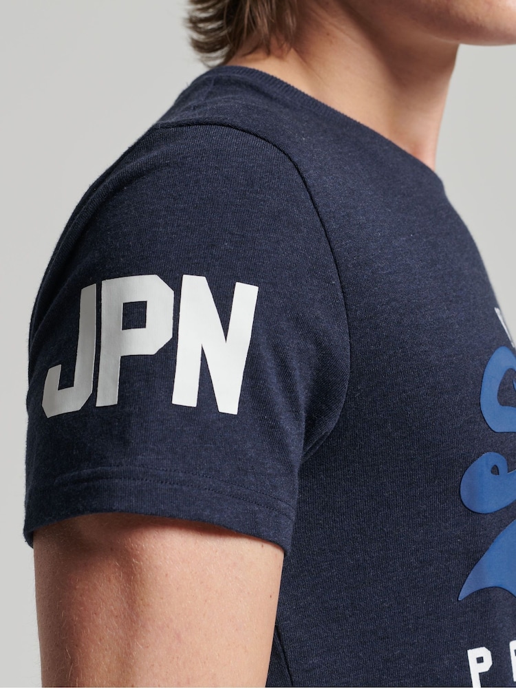 Superdry Blue Cotton Blend Vintage Logo T-Shirt - Image 8 of 12