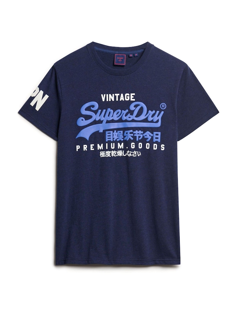 Superdry Blue Cotton Blend Vintage Logo T-Shirt - Image 9 of 12