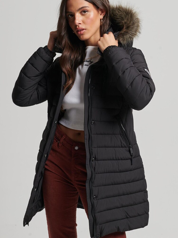 Schwarz - Superdry Super Fuji Wattierter Mantel - Bild 1 von 7
