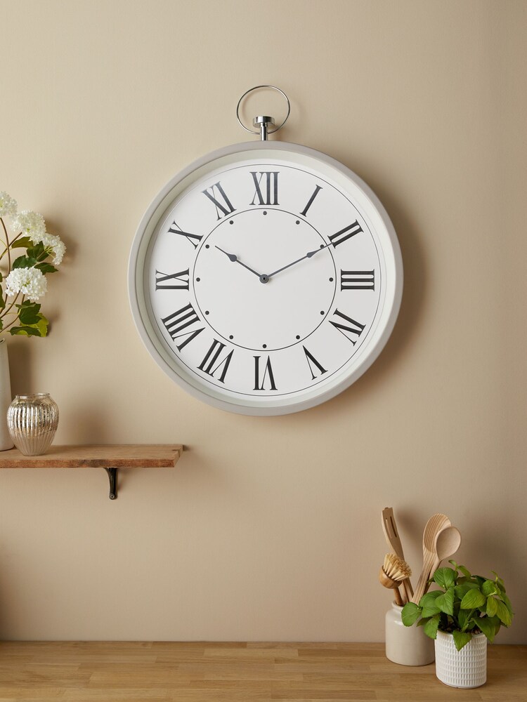 Grey 61cm Extra Large Pretty Vintage Wall Clock - Image 1 of 7
