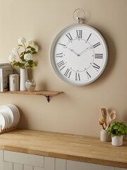 Grey 61cm Extra Large Pretty Vintage Wall Clock - Image 2 of 7