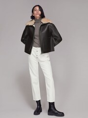 Whistles Black Bonded Shearling Collar Jacket - Image 1 of 5