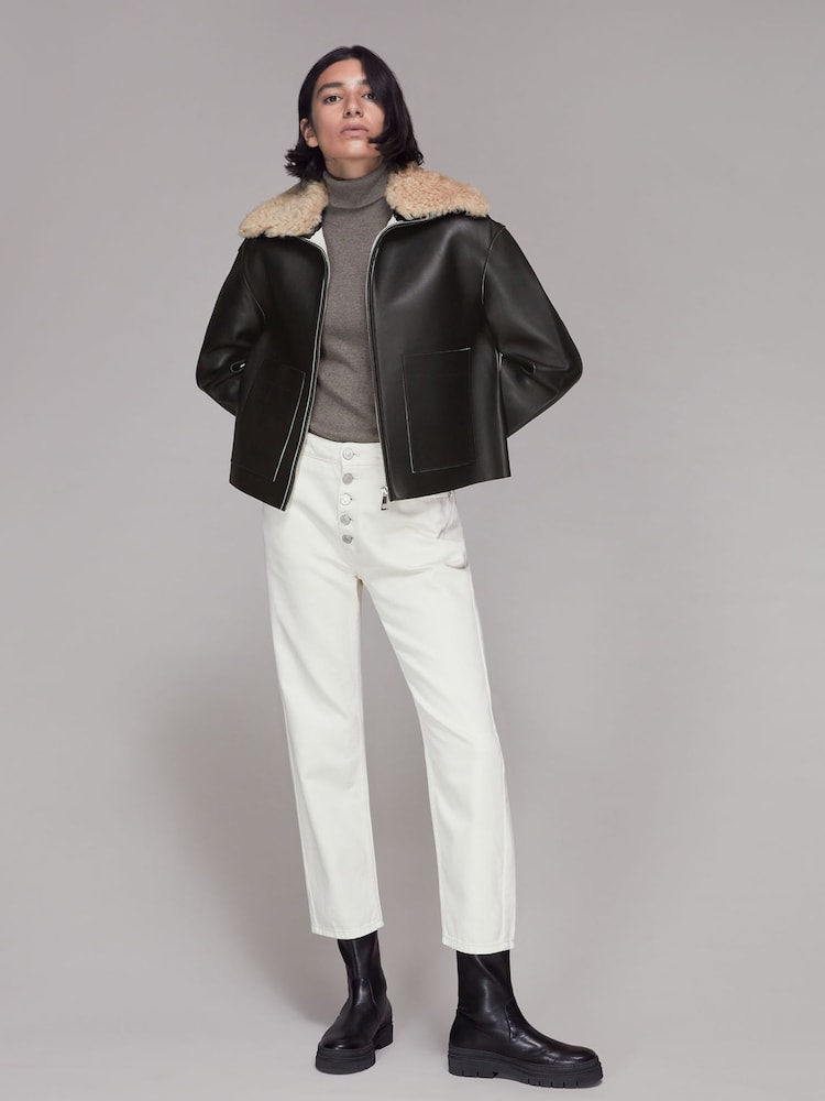 Whistles Black Bonded Shearling Collar Jacket - Image 1 of 5