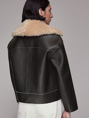 Whistles Black Bonded Shearling Collar Jacket - Image 2 of 5