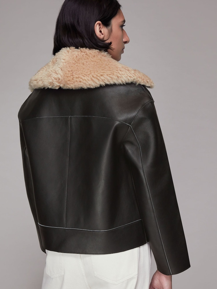 Whistles Black Bonded Shearling Collar Jacket - Image 2 of 5