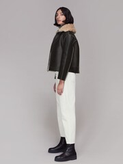 Whistles Black Bonded Shearling Collar Jacket - Image 3 of 5