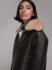 Whistles Black Bonded Shearling Collar Jacket - Image 4 of 5