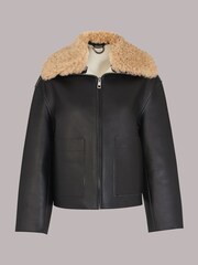 Whistles Black Bonded Shearling Collar Jacket - Image 5 of 5