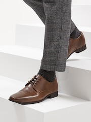 Tan Brown Slim Square Derby Shoes - Image 10 of 10