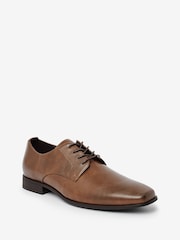 Tan Brown Slim Square Derby Shoes - Image 3 of 10