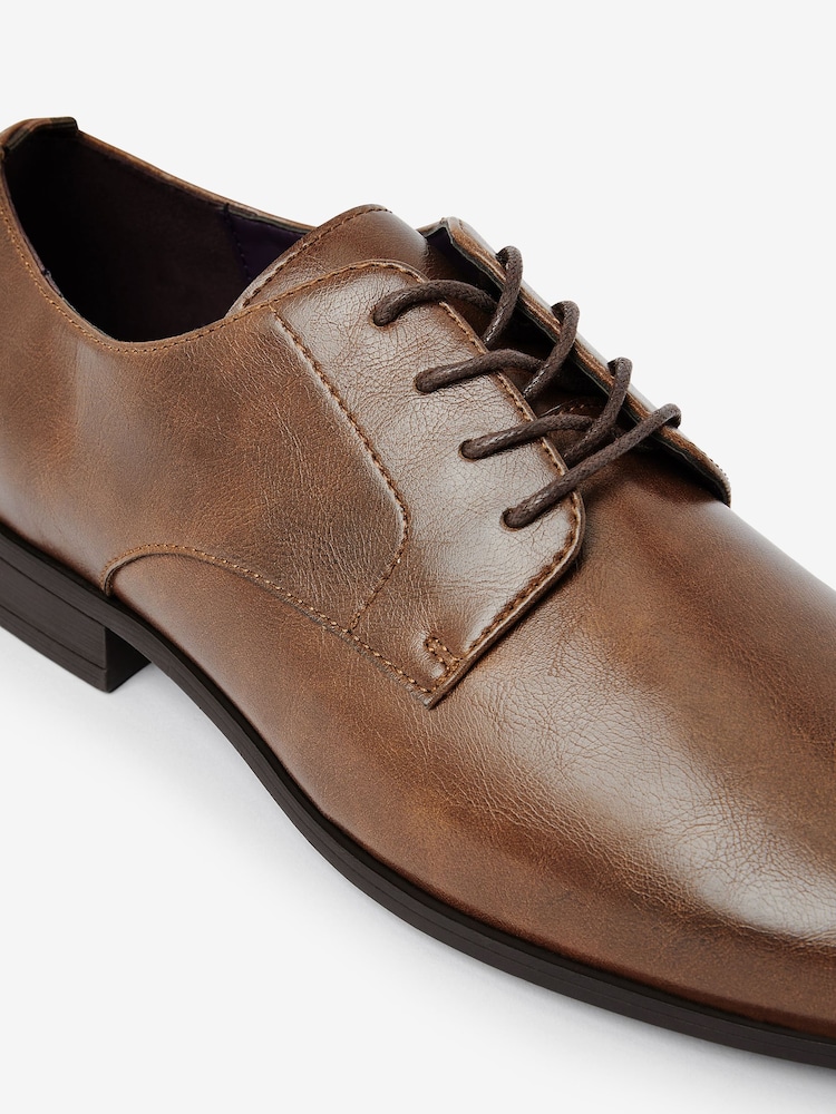Tan Brown Slim Square Derby Shoes - Image 5 of 10