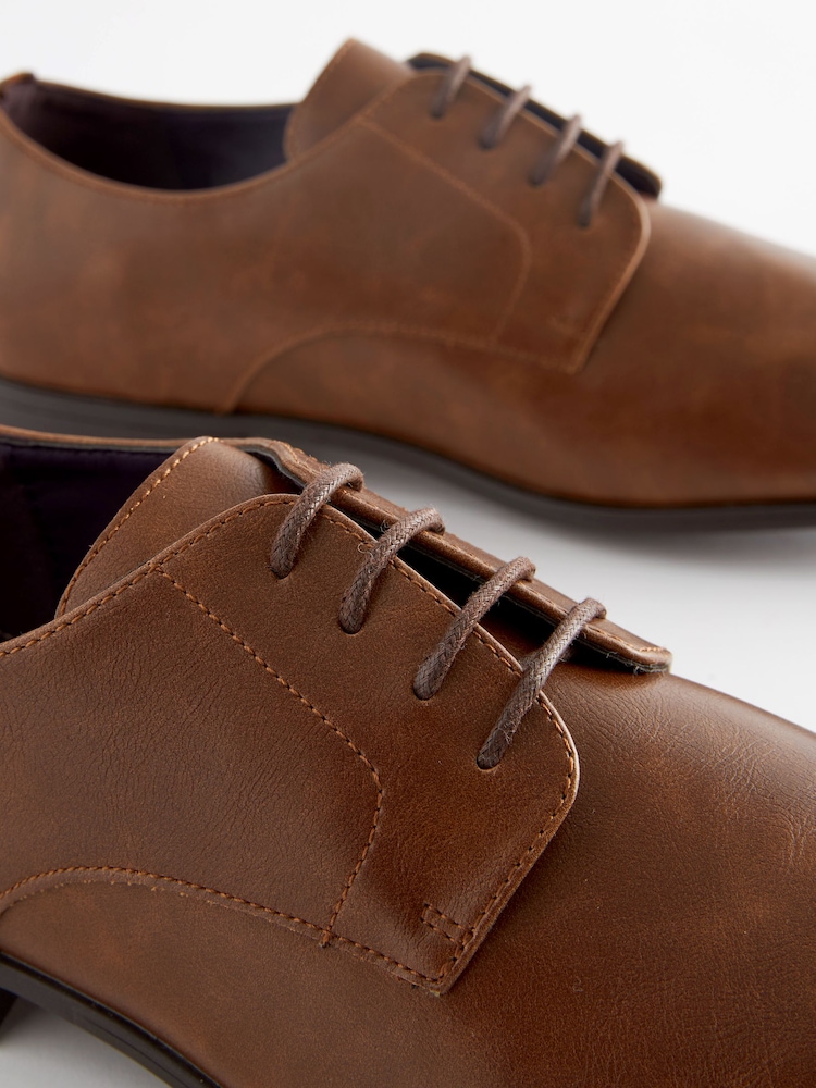 Tan Brown Slim Square Derby Shoes - Image 6 of 10