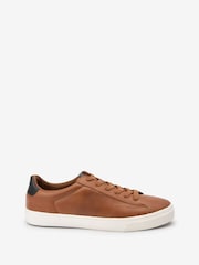 Tan Brown Regular Fit Perforated Side Trainers - Image 2 of 5