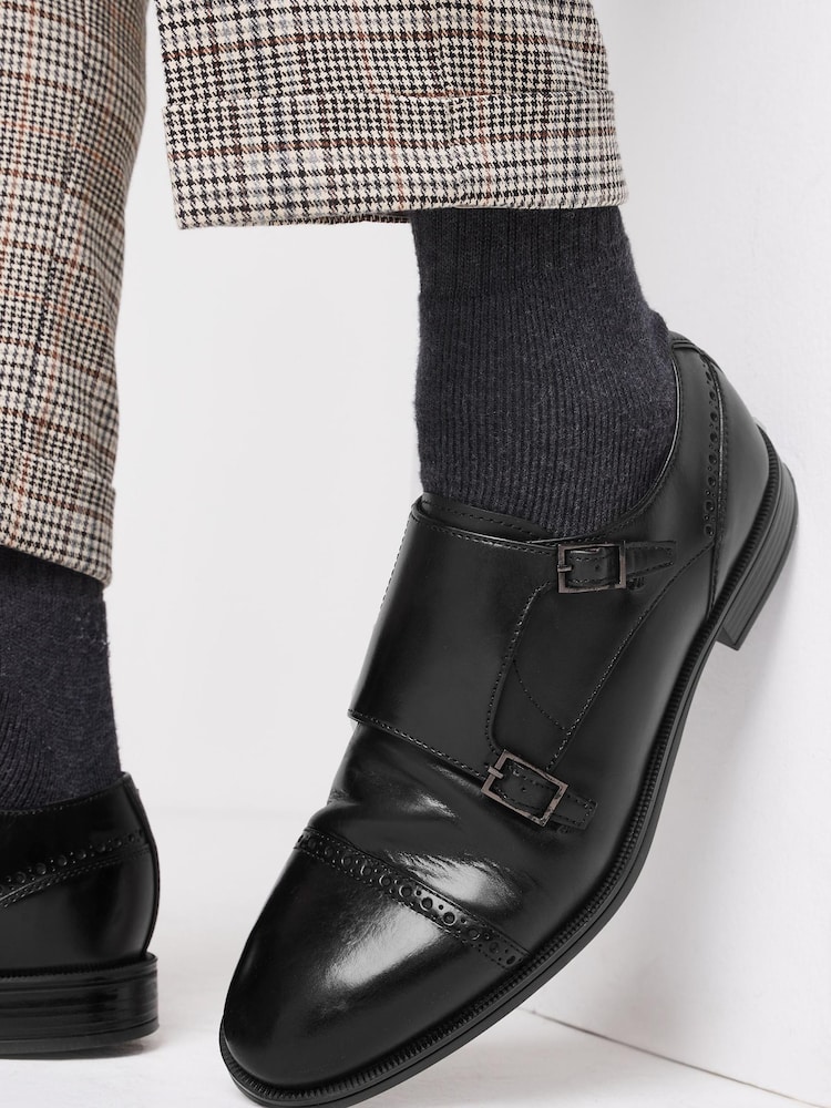 Black Signature Leather Double Monk Strap Shoes - Image 2 of 6