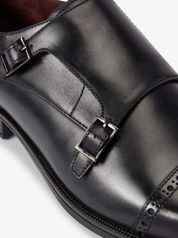 Black Signature Leather Double Monk Strap Shoes - Image 6 of 6
