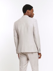 River Island Grey Linen Single Breasted Slim Fit Suit Jacket - Image 3 of 5