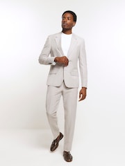 River Island Grey Linen Single Breasted Slim Fit Suit Jacket - Image 4 of 5