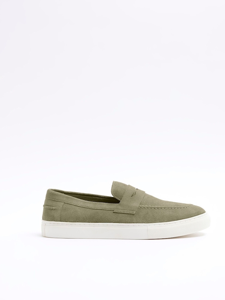 River Island Green Suede Loafers - Image 1 of 4