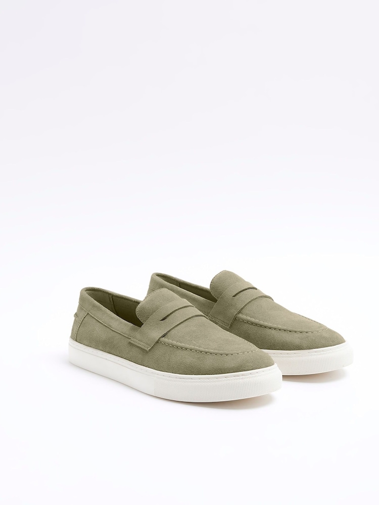 River Island Green Suede Loafers - Image 2 of 4 River Island Green Suede Loafers - Image 2 of 4